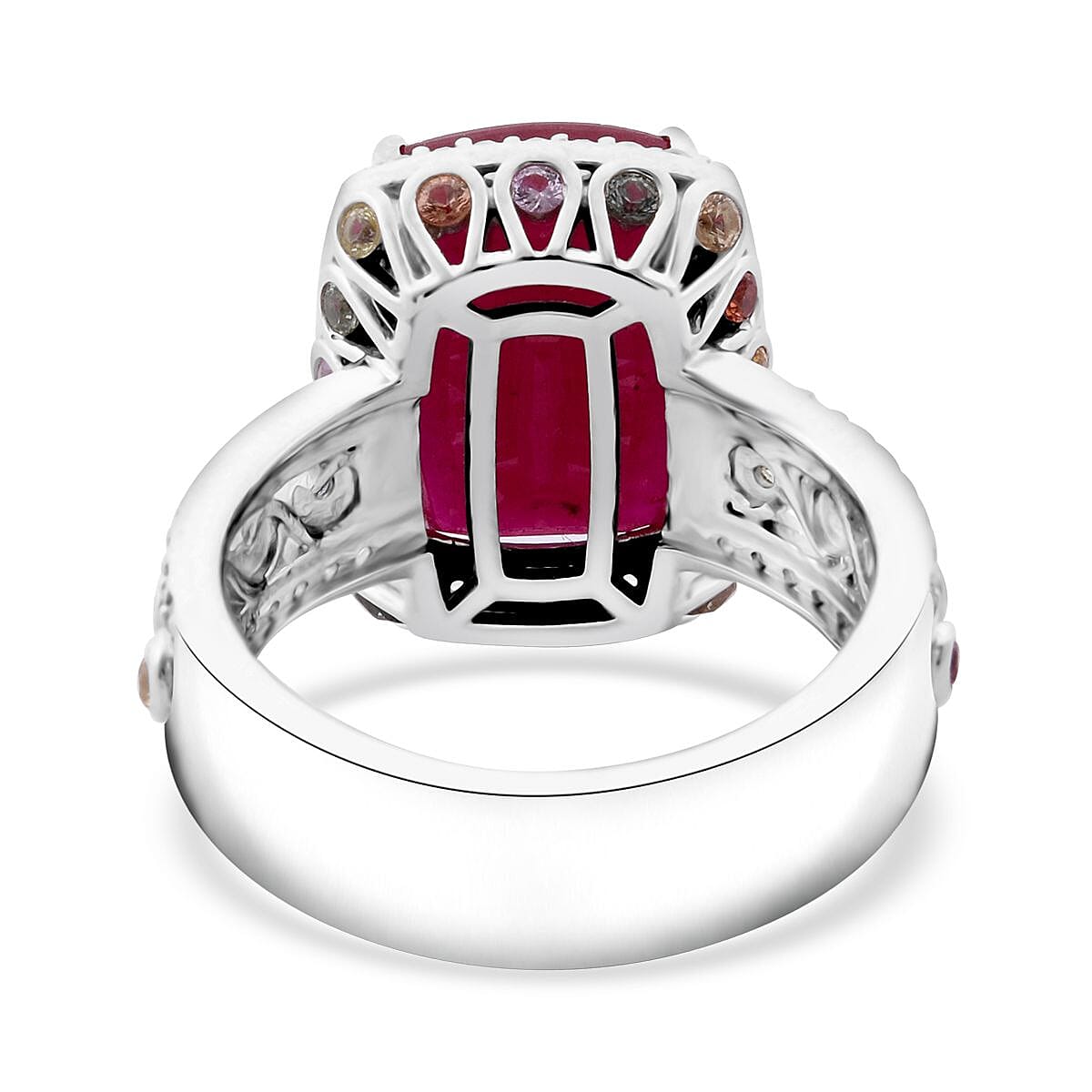 Niassa Ruby (FF) and Multi Gemstone 12.25 ctw Ring in Rhodium Over Sterling Silver (Size 8.0) image number 4