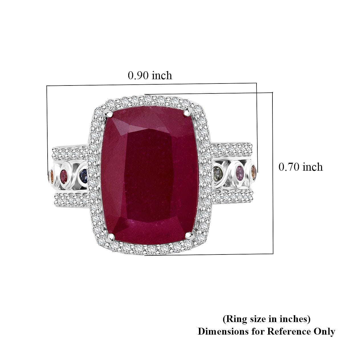 Niassa Ruby (FF) and Multi Gemstone 12.25 ctw Ring in Rhodium Over Sterling Silver (Size 8.0) image number 5