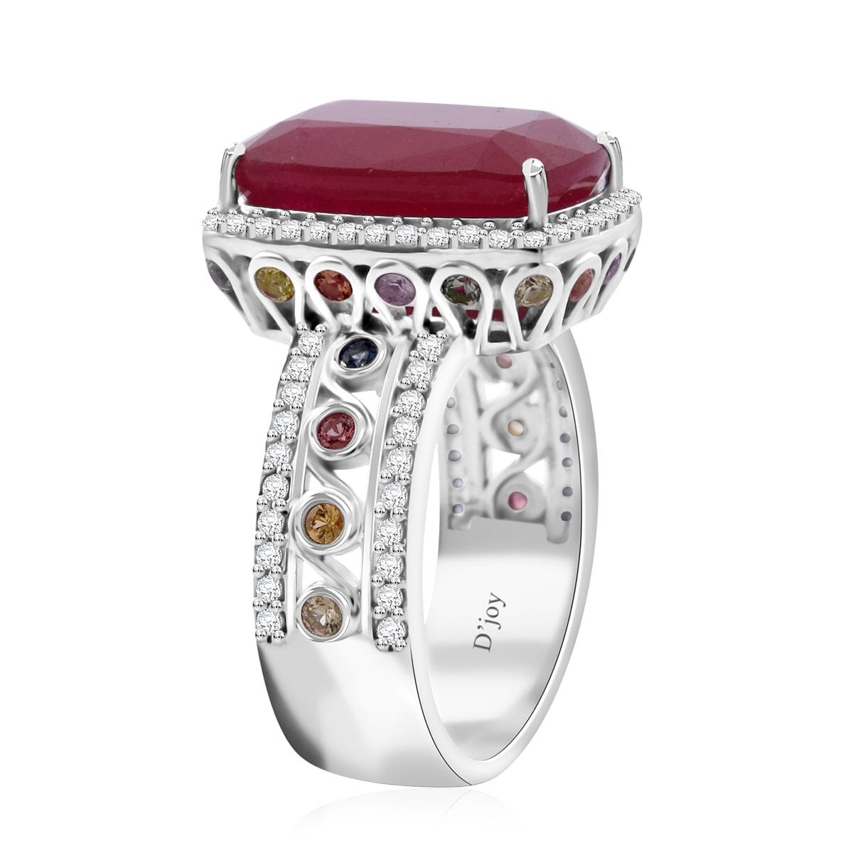 Niassa Ruby (FF) and Multi Gemstone 12.25 ctw Ring in Rhodium Over Sterling Silver (Size 9.0) image number 3