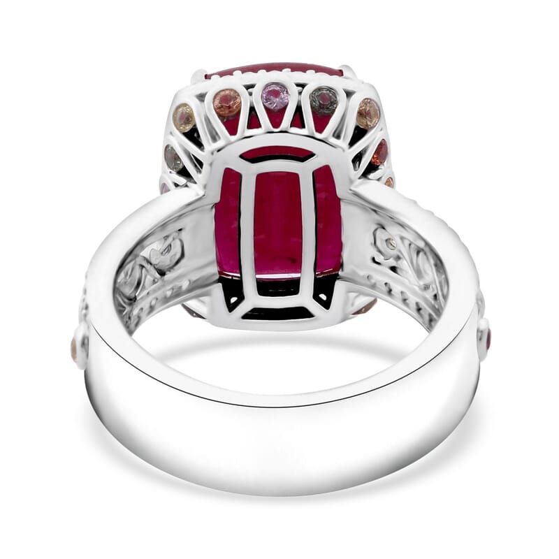 Niassa Ruby (FF) and Multi Gemstone 12.25 ctw Ring in Rhodium Over Sterling Silver (Size 9.0)