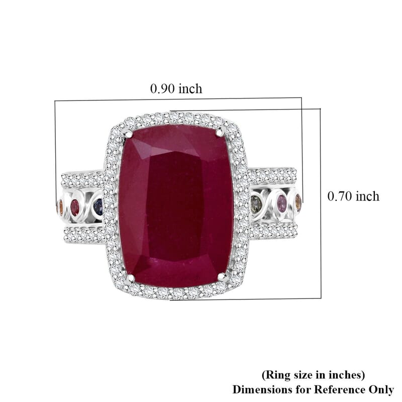 Niassa Ruby (FF) and Multi Gemstone 12.25 ctw Ring in Rhodium Over Sterling Silver (Size 9.0)