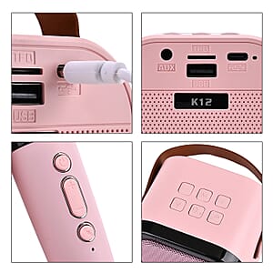 3pcs Bluetooth Karaoke Speaker with Colorful LED lights and 2pc Wireless Microphone - Pink