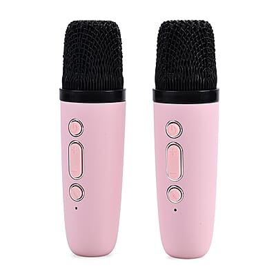 3pcs Bluetooth Karaoke Speaker with Colorful LED lights and 2pc Wireless Microphone - Pink