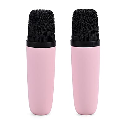 3pcs Bluetooth Karaoke Speaker with Colorful LED lights and 2pc Wireless Microphone - Pink