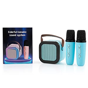 3pcs Bluetooth Karaoke Speaker with Colorful LED lights and 2pc Wireless Microphone - Blue