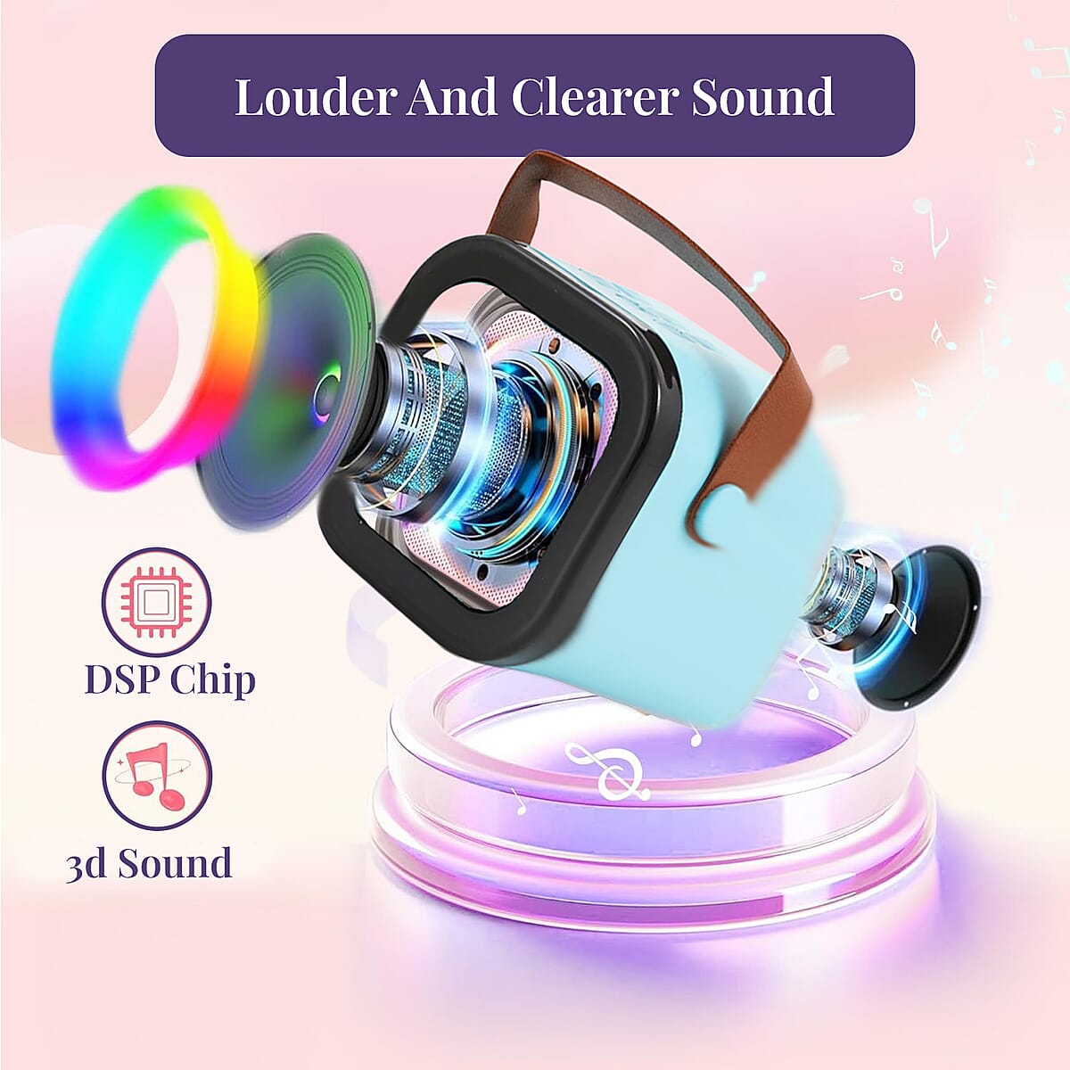 3pcs Bluetooth Karaoke Speaker with Colorful LED lights and 2pc Wireless Microphone - Green image number 3