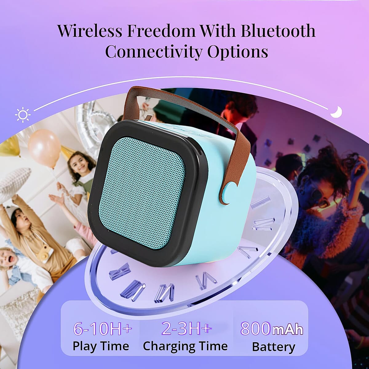 3pcs Bluetooth Karaoke Speaker with Colorful LED lights and 2pc Wireless Microphone - Green image number 4