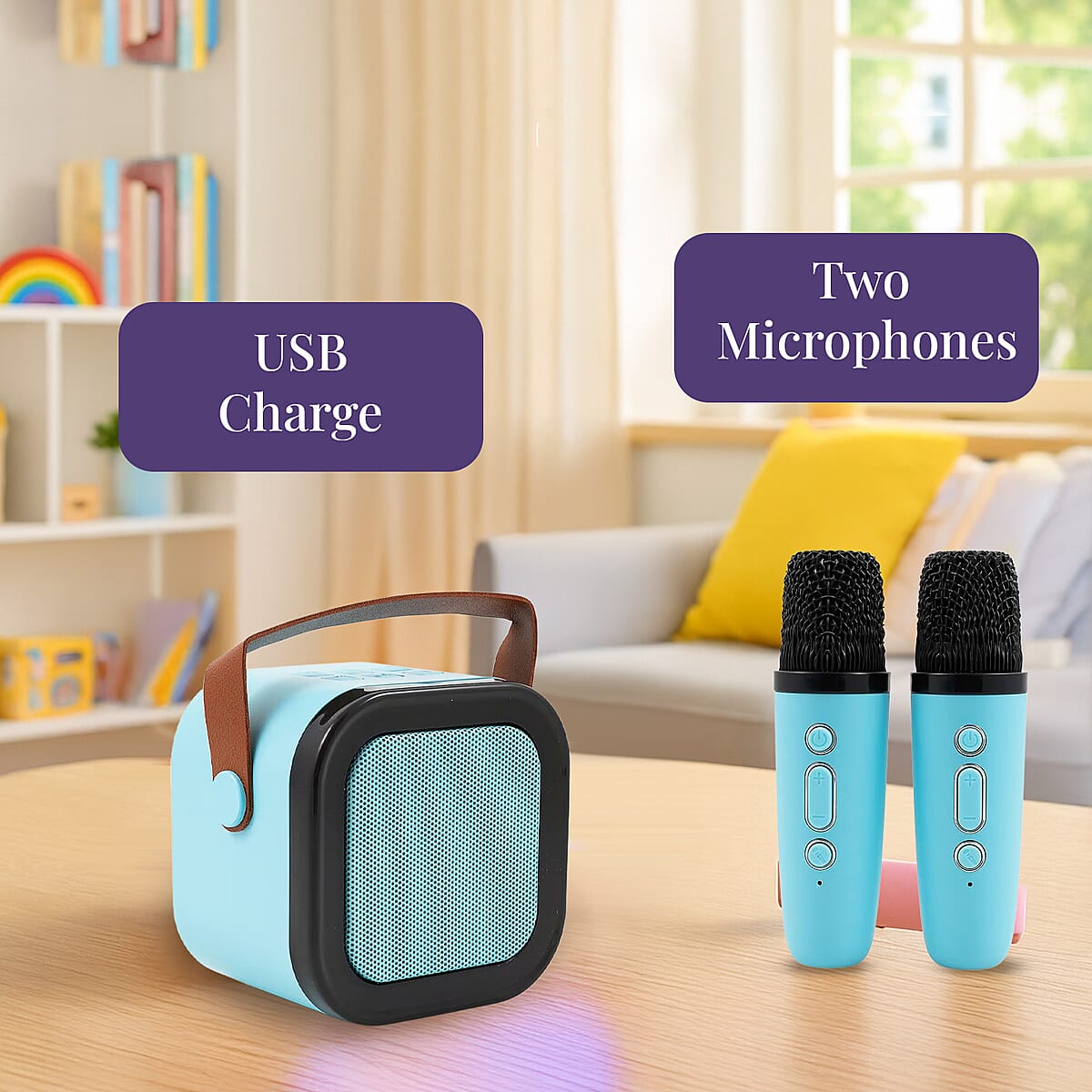 3pcs Bluetooth Karaoke Speaker with Colorful LED lights and 2pc Wireless Microphone - Green image number 5
