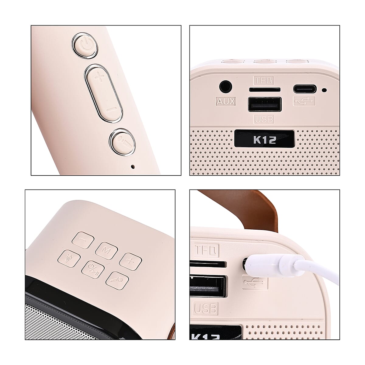 3pcs Bluetooth Karaoke Speaker with Colorful LED lights and 2pc Wireless Microphone - Beige image number 9