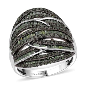 Green Diamond (IR) Ring in Platinum Over Sterling Silver (Size 10.0) 1.50 ctw