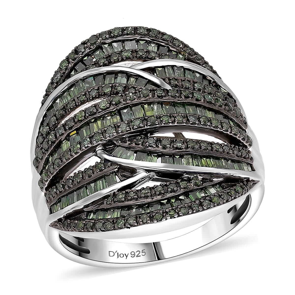 D'Joy Green Diamond 1.50 ctw Cross-over Bridge Ring in Platinum Over Sterling Silver (Size 6.0) image number 0