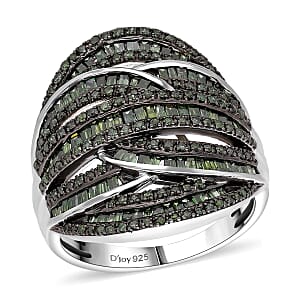 D'Joy Green Diamond 1.50 ctw Cross-over Bridge Ring in Platinum Over Sterling Silver (Size 6.0)