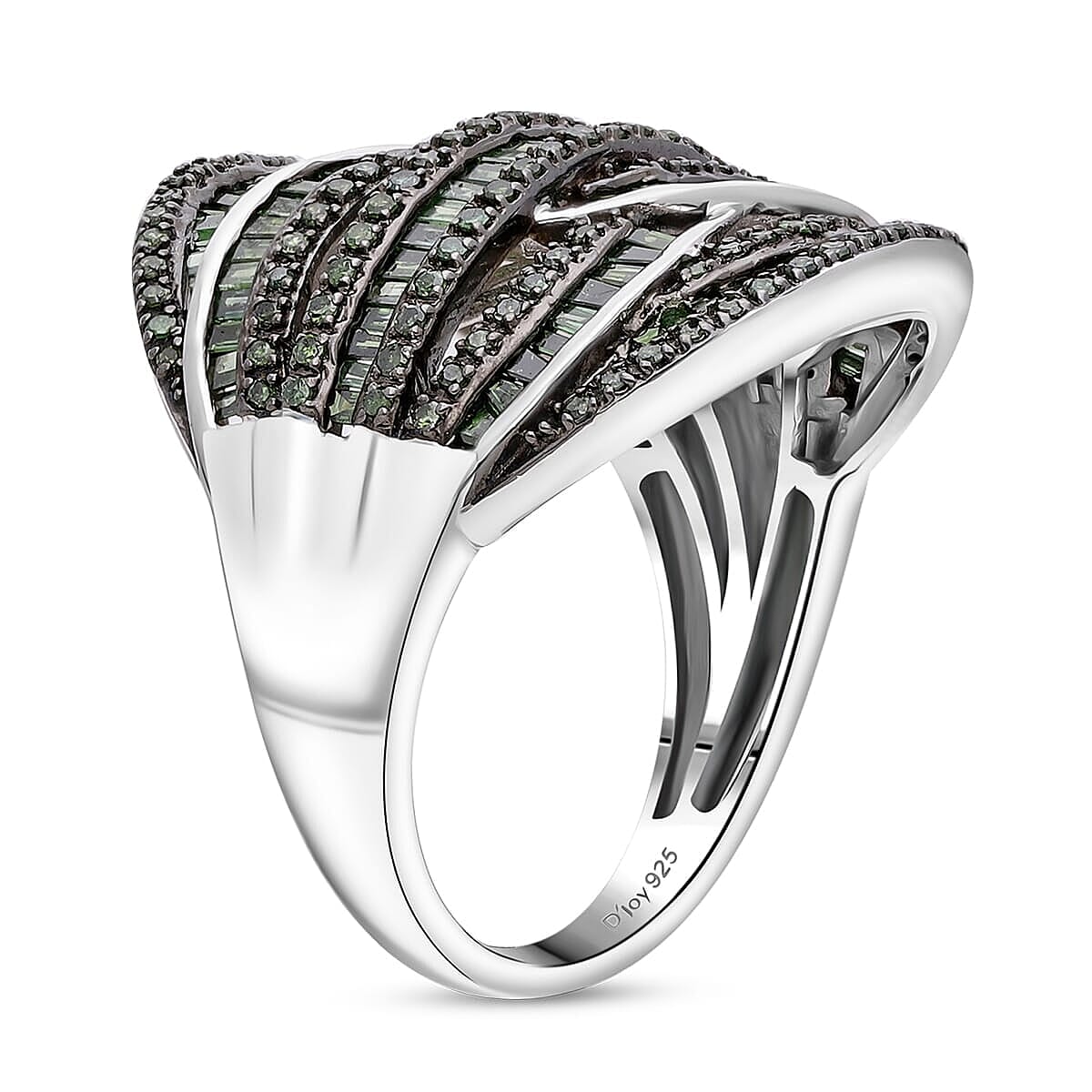 D'Joy Green Diamond 1.50 ctw Cross-over Bridge Ring in Platinum Over Sterling Silver (Size 6.0) image number 2