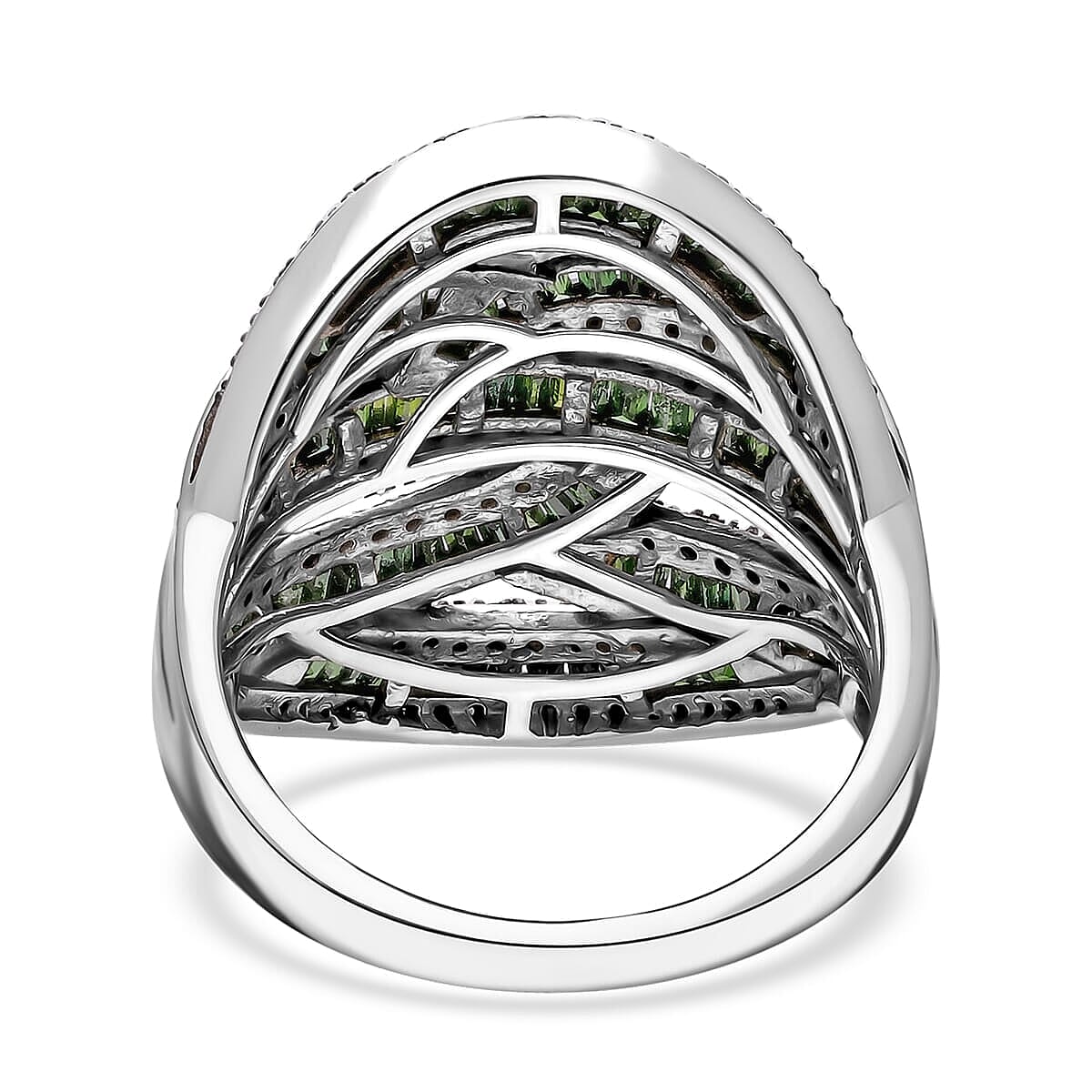 D'Joy Green Diamond 1.50 ctw Cross-over Bridge Ring in Platinum Over Sterling Silver (Size 6.0) image number 3