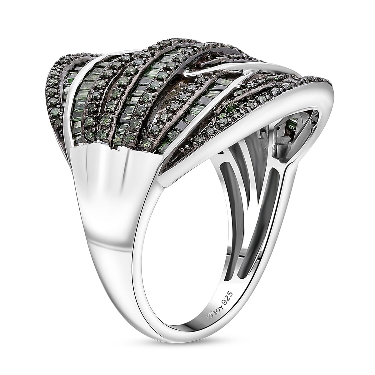 D'Joy Green Diamond 1.50 ctw Cross-over Bridge Ring in Platinum Over Sterling Silver (Size 8.0) image number 2