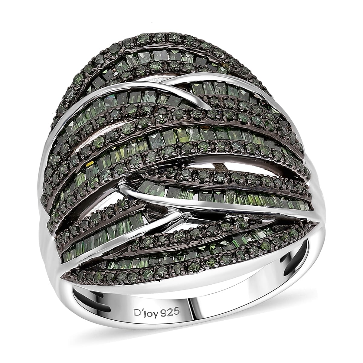 D'Joy Green Diamond 1.50 ctw Cross-over Bridge Ring in Platinum Over Sterling Silver (Size 9.0) image number 0