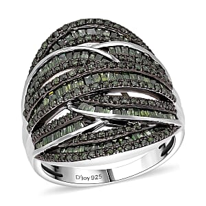 D'Joy Green Diamond 1.50 ctw Cross-over Bridge Ring in Platinum Over Sterling Silver (Size 9.0)