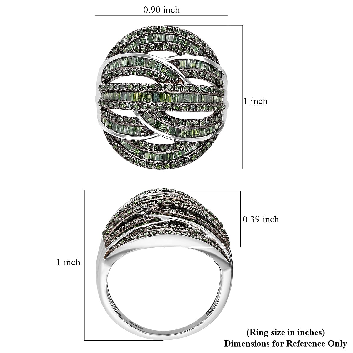 D'Joy Green Diamond 1.50 ctw Cross-over Bridge Ring in Platinum Over Sterling Silver (Size 9.0) image number 4