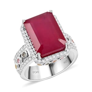 Niassa Ruby (FF) and Multi Gemstone 12.10 ctw Ring in Rhodium Over Sterling Silver (Size 10.0)