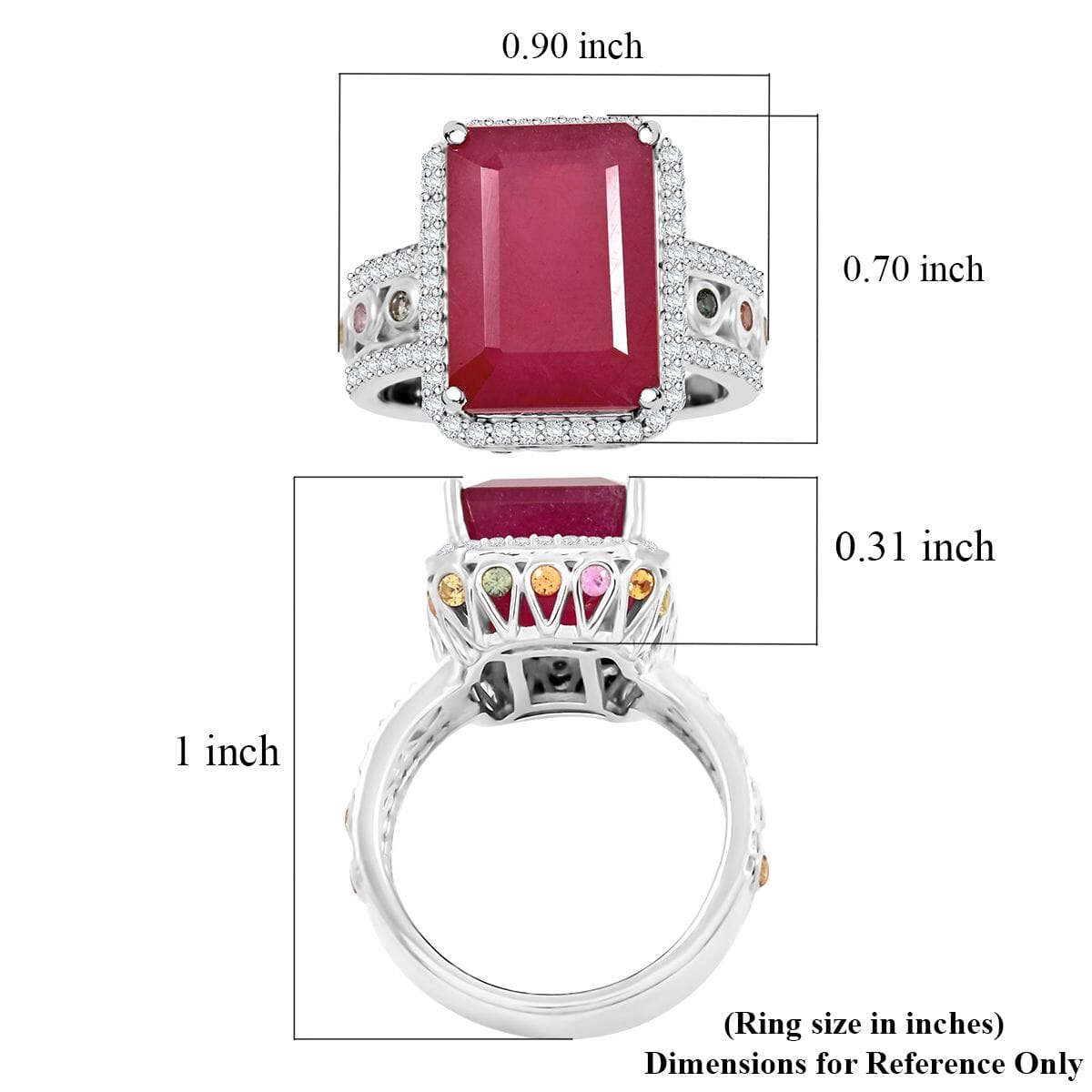 Niassa Ruby (FF) and Multi Gemstone 12.10 ctw Ring in Rhodium Over Sterling Silver (Size 7.0) image number 5