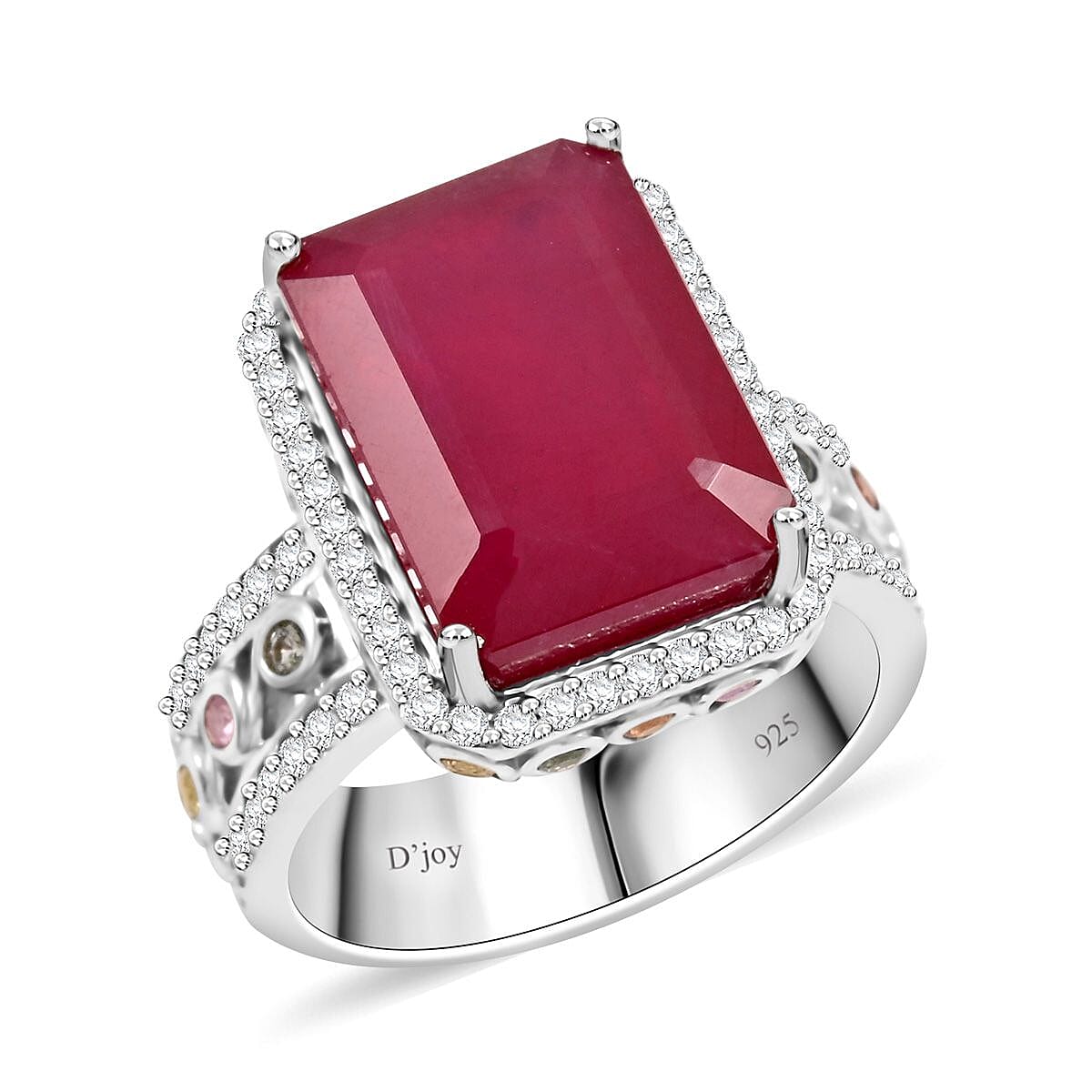 Niassa Ruby (FF) and Multi Gemstone 12.10 ctw Ring in Rhodium Over Sterling Silver (Size 8.0) image number 0