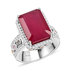 Niassa Ruby (FF) and Multi Gemstone 12.10 ctw Ring in Rhodium Over Sterling Silver (Size 8.0)