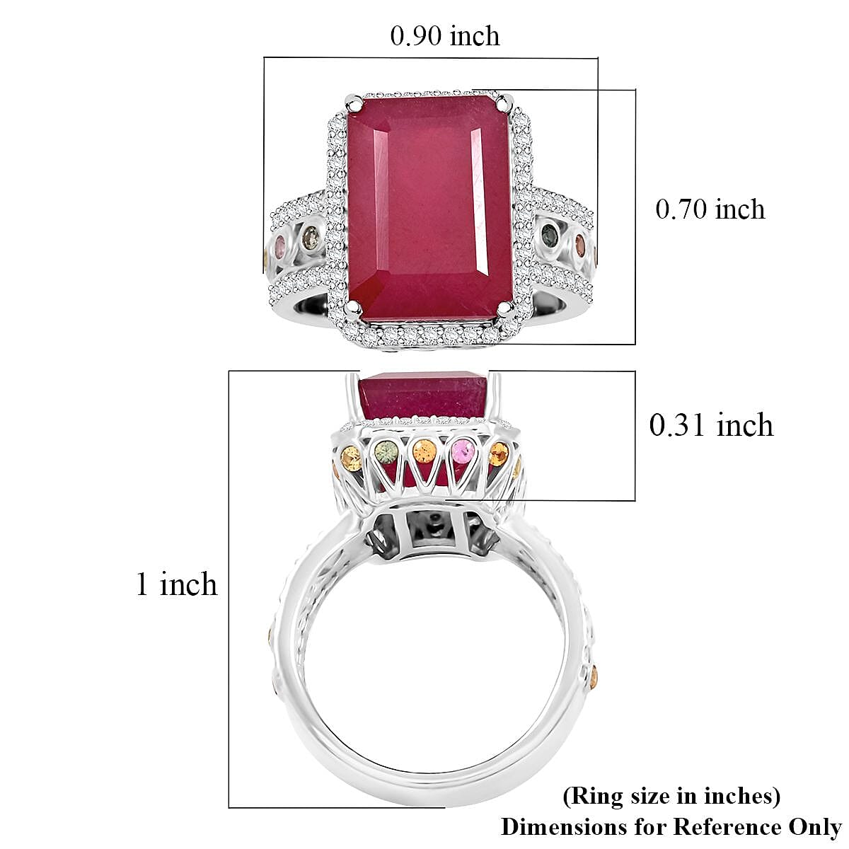 Niassa Ruby (FF) and Multi Gemstone 12.10 ctw Ring in Rhodium Over Sterling Silver (Size 8.0) image number 5
