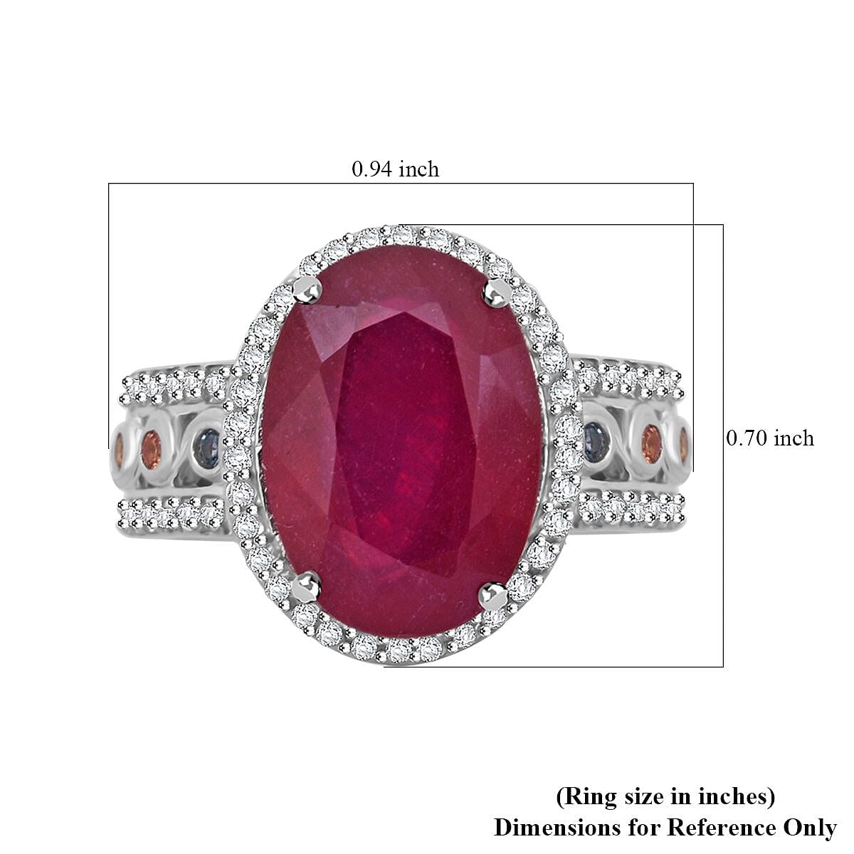 Niassa Ruby (FF) and Multi Gemstone 9.75 ctw Ring in Rhodium Over Sterling Silver (Size 10.0) image number 5