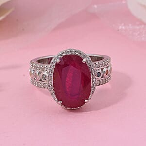 Niassa Ruby (FF) and Multi Gemstone 9.75 ctw Ring in Rhodium Over Sterling Silver (Size 6.0)
