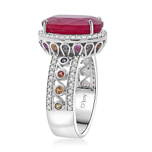 Niassa Ruby (FF) and Multi Gemstone 9.75 ctw Ring in Rhodium Over Sterling Silver (Size 6.0)
