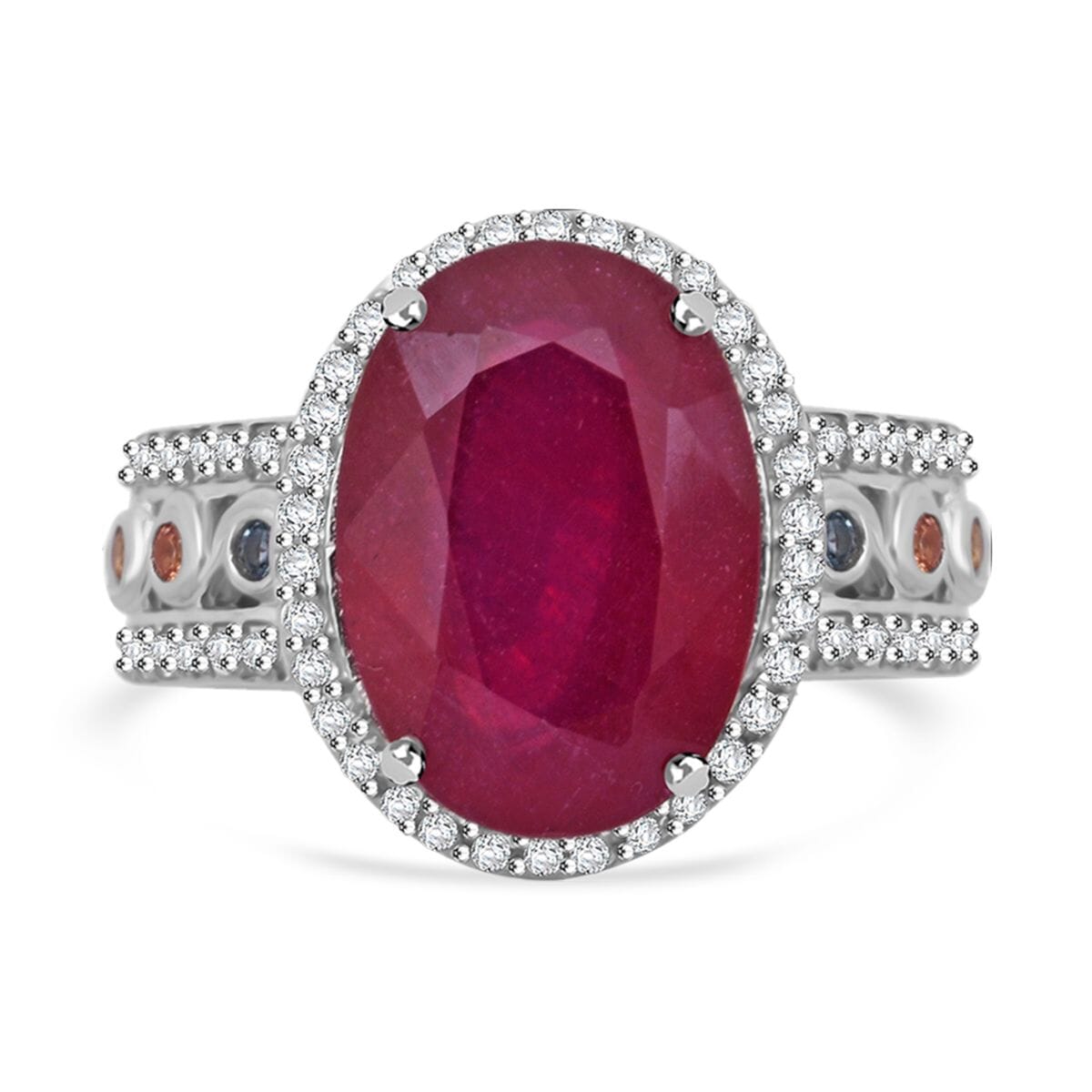 Niassa Ruby (FF) and Multi Gemstone 9.75 ctw Ring in Rhodium Over Sterling Silver (Size 9.0) image number 0