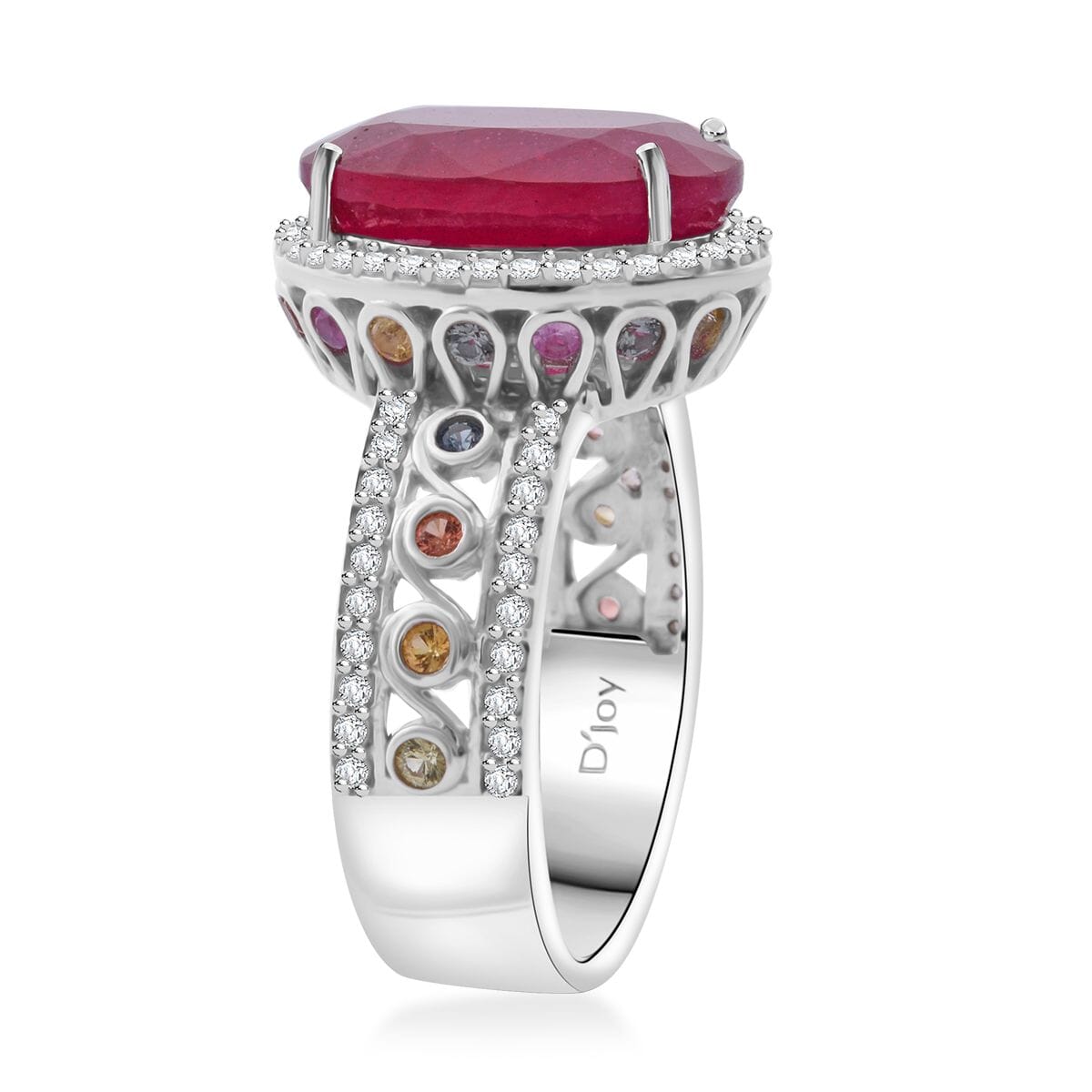 Niassa Ruby (FF) and Multi Gemstone 9.75 ctw Ring in Rhodium Over Sterling Silver (Size 9.0) image number 3