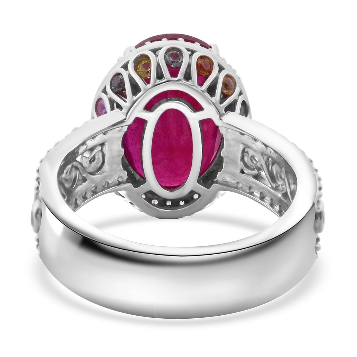 Niassa Ruby (FF) and Multi Gemstone 9.75 ctw Ring in Rhodium Over Sterling Silver (Size 9.0) image number 4