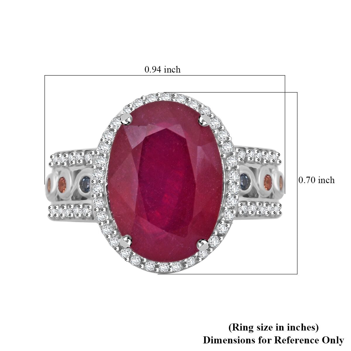 Niassa Ruby (FF) and Multi Gemstone 9.75 ctw Ring in Rhodium Over Sterling Silver (Size 9.0) image number 5