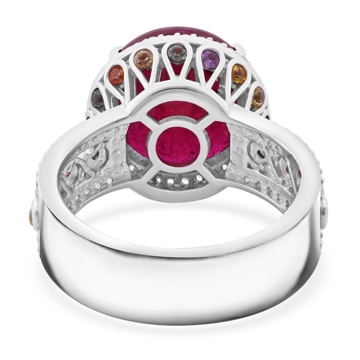 Niassa Ruby (FF) and Multi Gemstone 11.25 ctw Ring in Rhodium Over Sterling Silver (Size 10.0) image number 4
