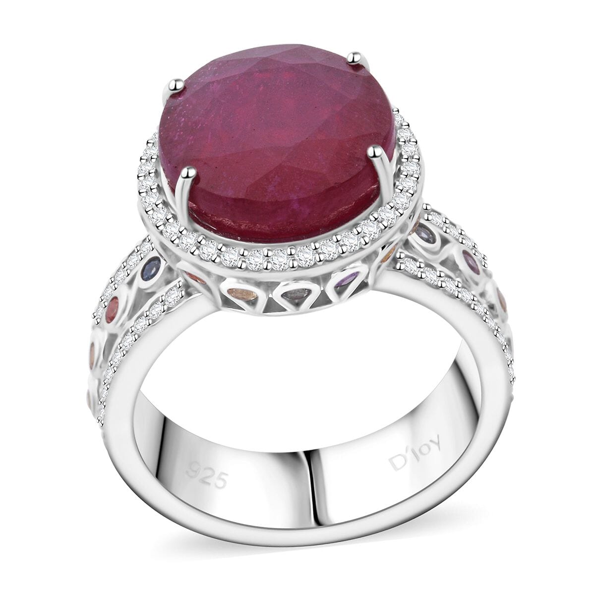 Niassa Ruby (FF) and Multi Gemstone 11.25 ctw Ring in Rhodium Over Sterling Silver (Size 8.0) image number 0