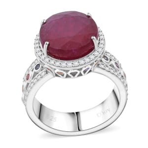 Niassa Ruby (FF) and Multi Gemstone 11.25 ctw Ring in Rhodium Over Sterling Silver (Size 8.0)