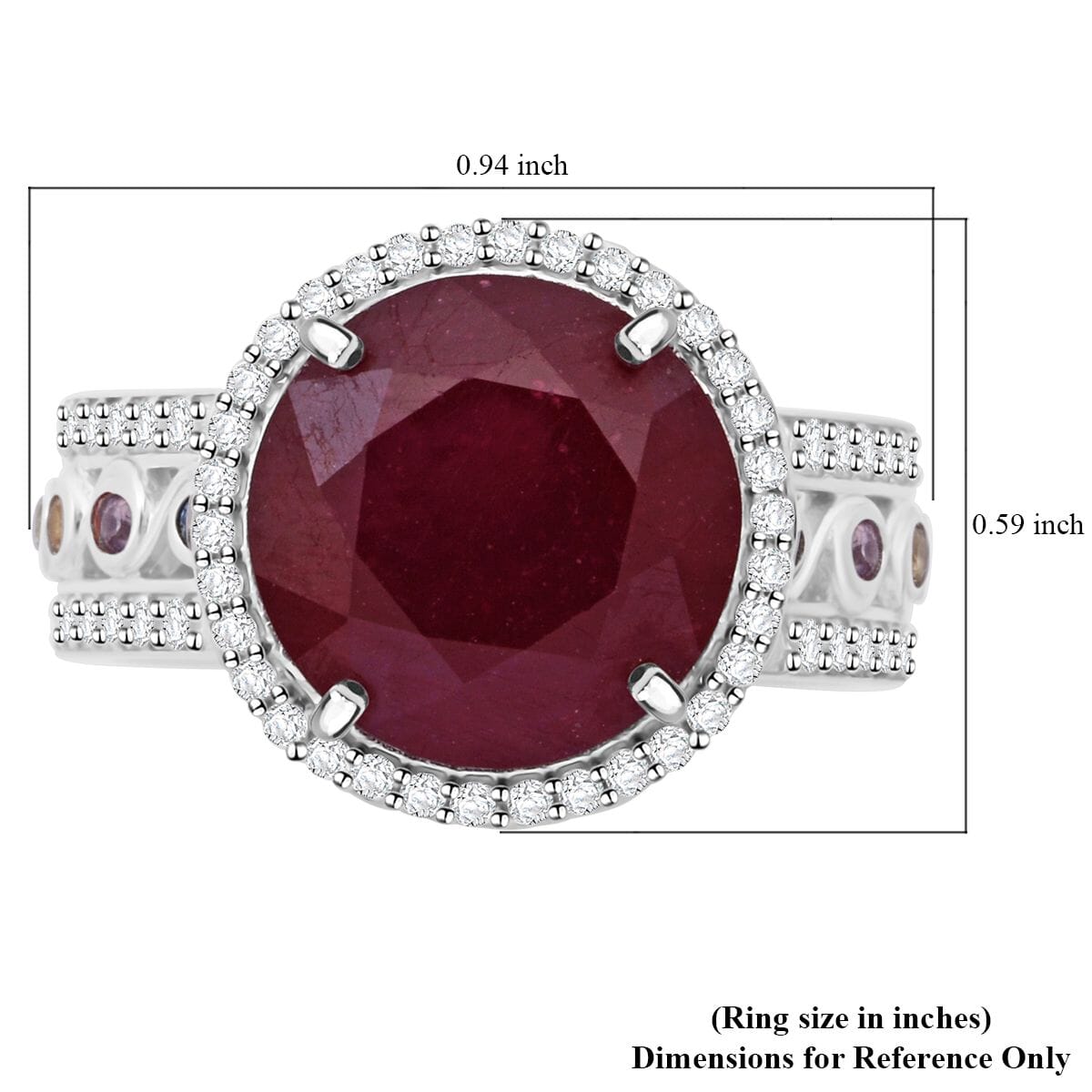 Niassa Ruby (FF) and Multi Gemstone 11.25 ctw Ring in Rhodium Over Sterling Silver (Size 8.0) image number 5