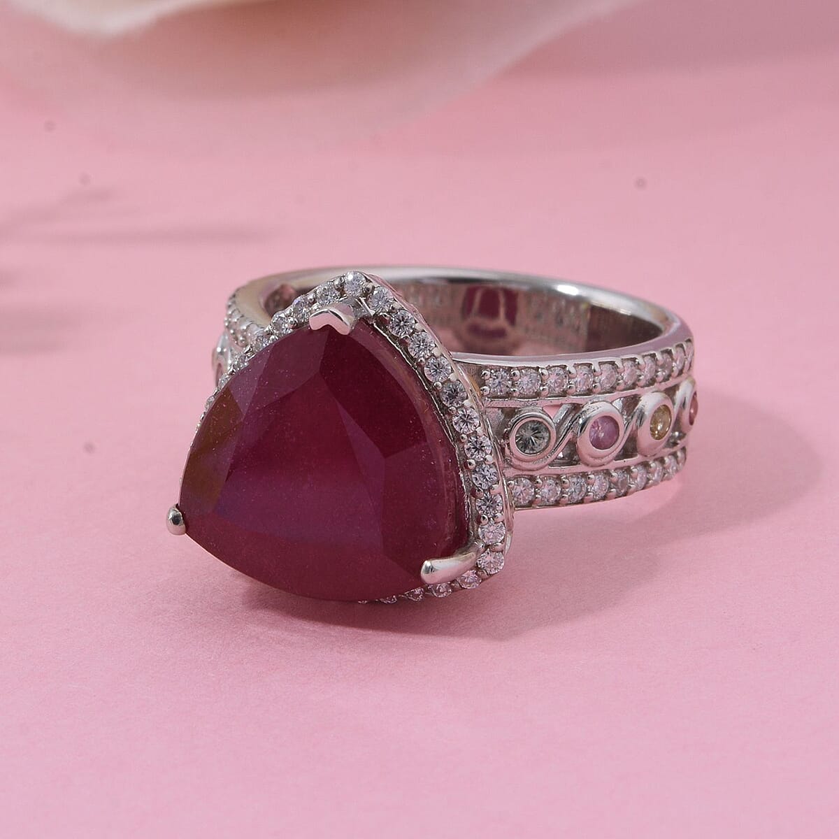 Niassa Ruby (FF) and Multi Gemstone 9.20 ctw Ring in Rhodium Over Sterling Silver (Size 7.0) image number 1