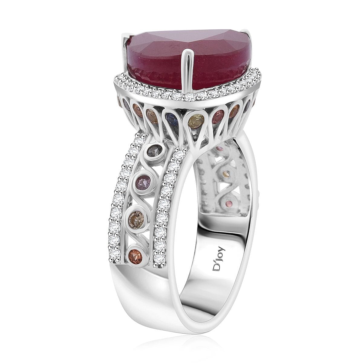 Niassa Ruby (FF) and Multi Gemstone 9.20 ctw Ring in Rhodium Over Sterling Silver (Size 7.0) image number 3