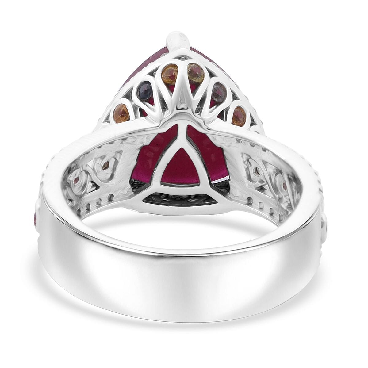 Niassa Ruby (FF) and Multi Gemstone 9.20 ctw Ring in Rhodium Over Sterling Silver (Size 7.0) image number 4