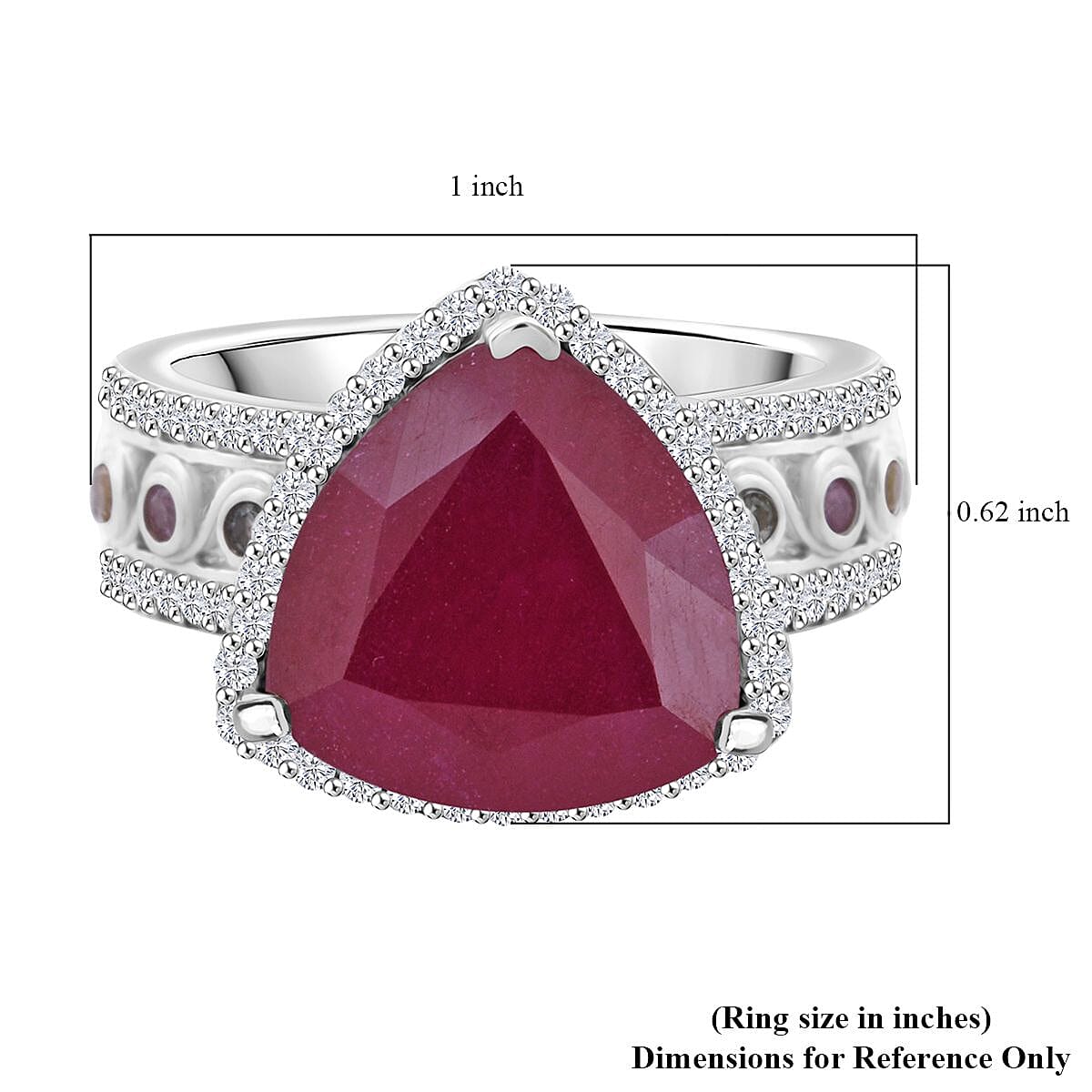 Niassa Ruby (FF) and Multi Gemstone 9.20 ctw Ring in Rhodium Over Sterling Silver (Size 7.0) image number 5