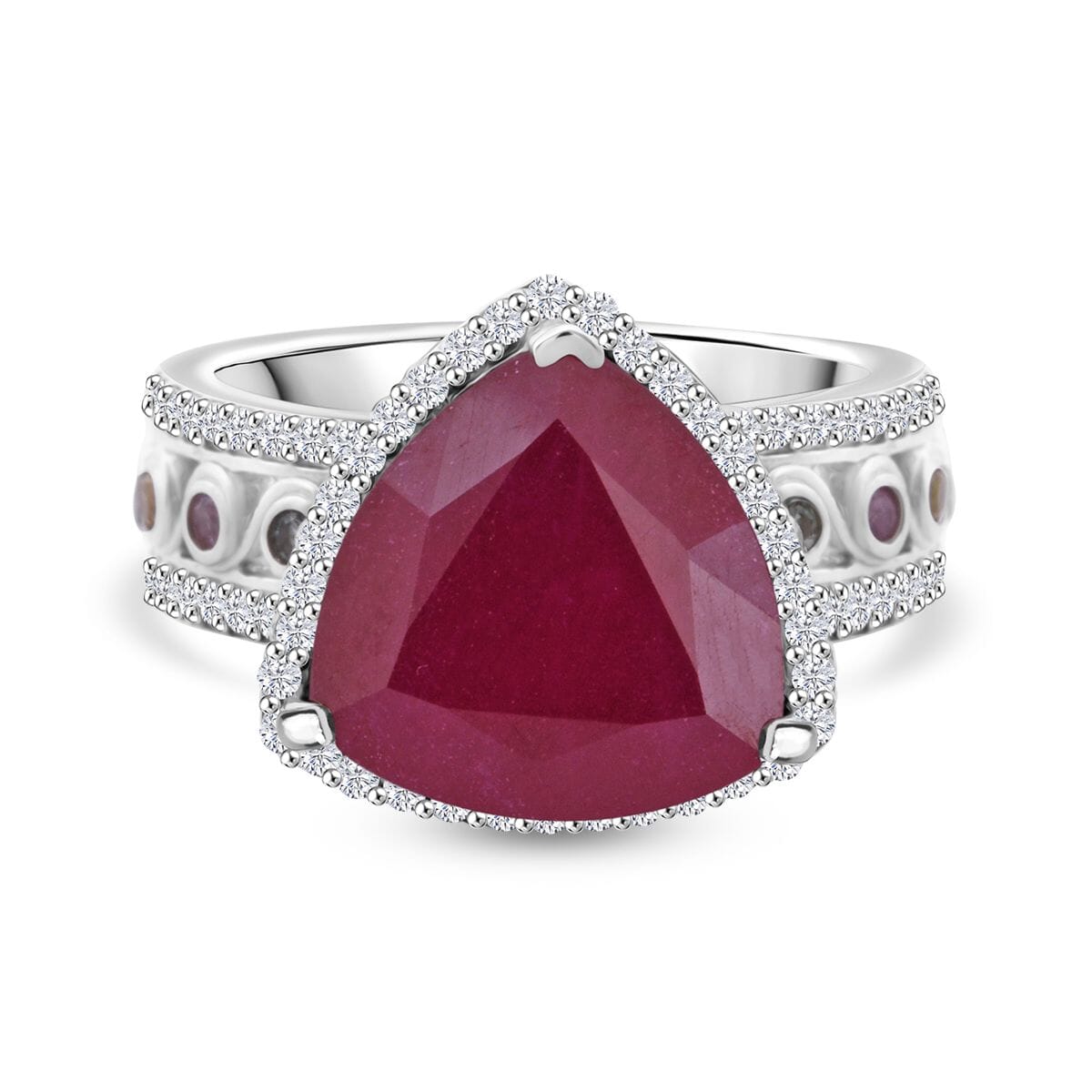 Niassa Ruby (FF) and Multi Gemstone 9.20 ctw Ring in Rhodium Over Sterling Silver (Size 9.0) image number 0