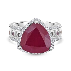 Niassa Ruby (FF) and Multi Gemstone 9.20 ctw Ring in Rhodium Over Sterling Silver (Size 9.0)