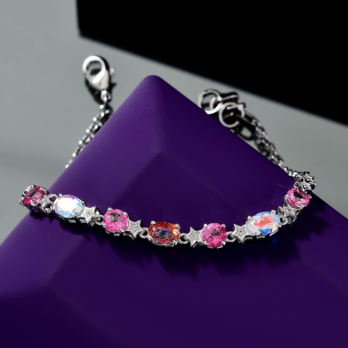 Karis Multi Mystic Topaza and White Topaz 5.50 ctw Celestial Bracelet in Platinum Bond (7.25 In) image number 1