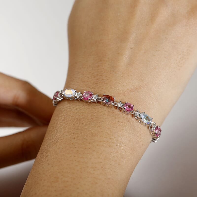 Karis Multi Mystic Topaz and White Topaz 5.50 ctw Celestial Bracelet in Platinum Bond (7.25 In)