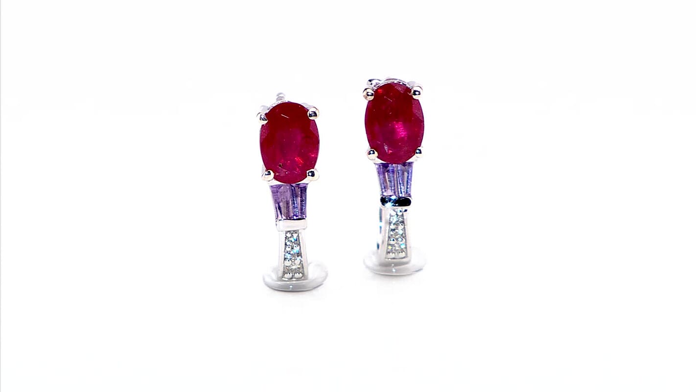 Niassa Ruby (FF) and Multi Gemstone 2.60 ctw Solitaire Stud Earrings in Rhodium Over Sterling Silver
