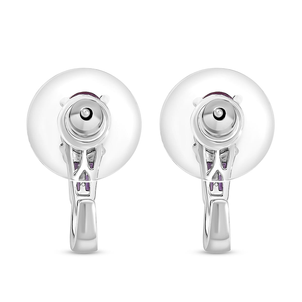 D'Joy Niassa Ruby (FF) and Multi Gemstone 2.60 ctw J Hoop Earrings in Rhodium Over Sterling Silver