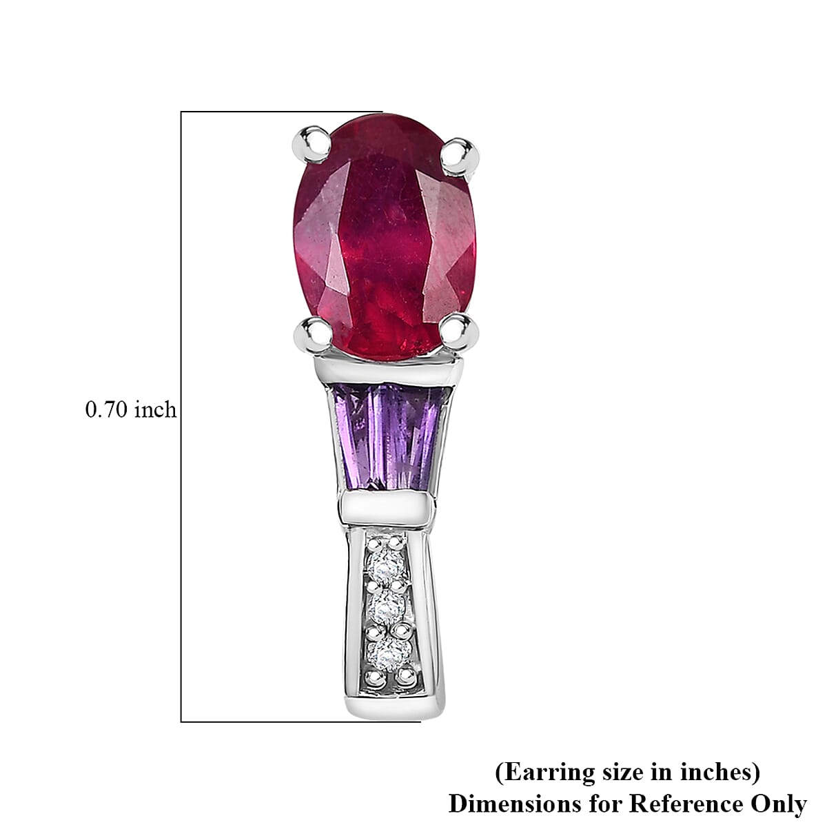 D'Joy Niassa Ruby (FF) and Multi Gemstone 2.60 ctw J Hoop Earrings in Rhodium Over Sterling Silver