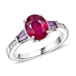 D'Joy Niassa Ruby (FF) and Multi Gemstone 3.10 ctw Solitaire Ring in Rhodium Over Sterling Silver (Size 10.0)